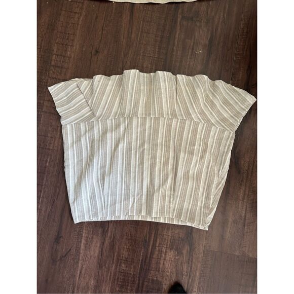 ALTAR'D STATE White Tan Stripe Ruffle Button Mini Skirt, Size Large - Picture 3 of 9